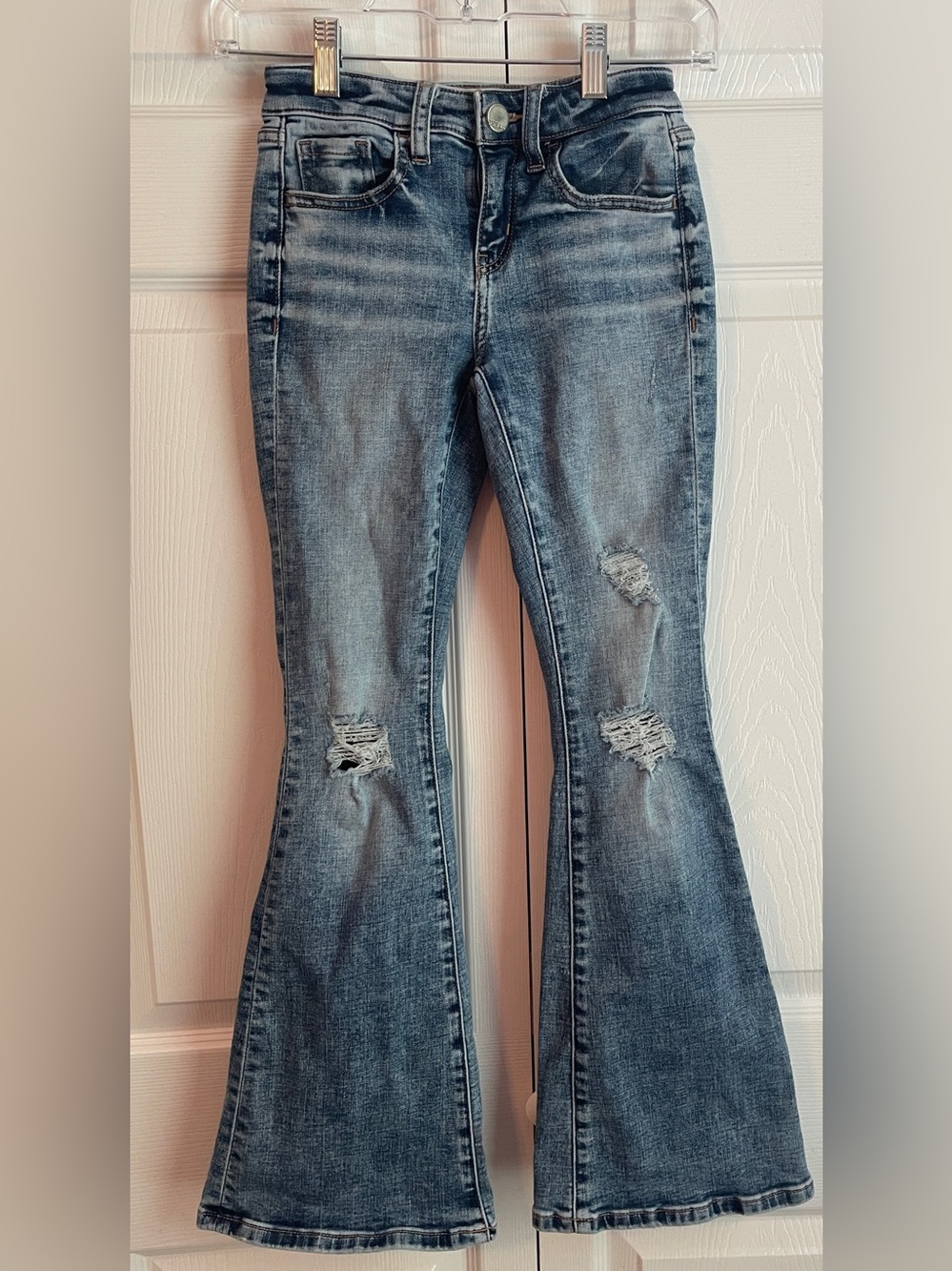 BKE Girl’s Distressed Flare Adjustable Waist Blue Jeans Size 10R